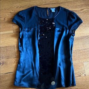 Ann Taylor Black satin and Sequin Blouse Sz 8